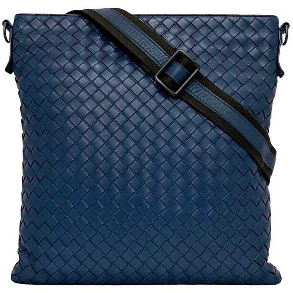 BOTTEGA VENETA Blue Leather Intrecciato Shoulder Bag
